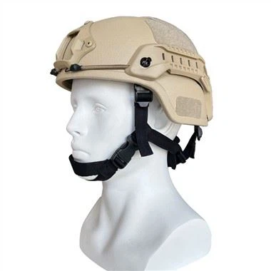 Xaki Aramid Harbiy Mich Taktik o'q o'tkazmaydigan dubulg'a, aksessuarlar temir yo'l ulagichlari bilan